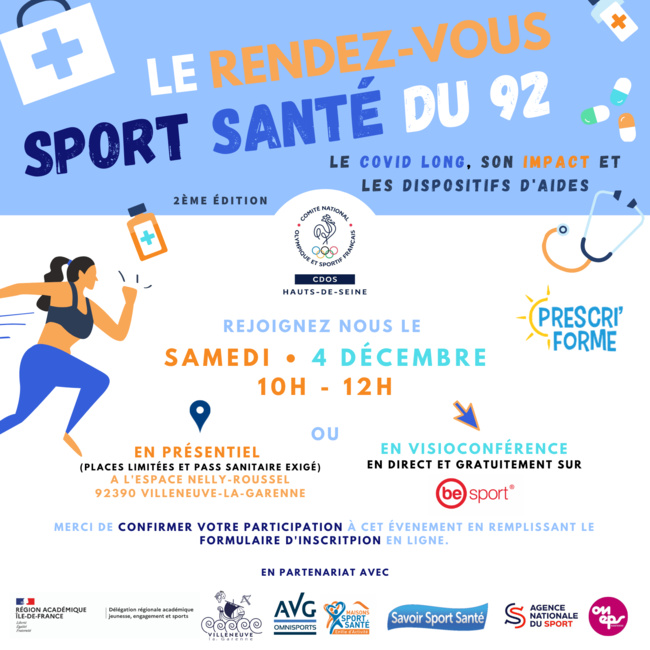 Le nouveau Rendez-vous Sport Santé du 92 - Samedi 4 décembre 2021 - Inscription en ligne gratuite