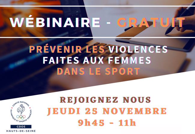 Webinaire "Prévenir les violences faites aux femmes dans le sport" - Jeudi 25 nov - Inscription gratuite