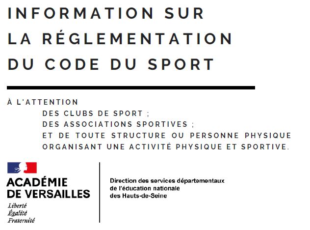Informations SDJES portant sur la réglementation du Code du Sport Informations SDJES portant sur la réglementation du Code du Sport