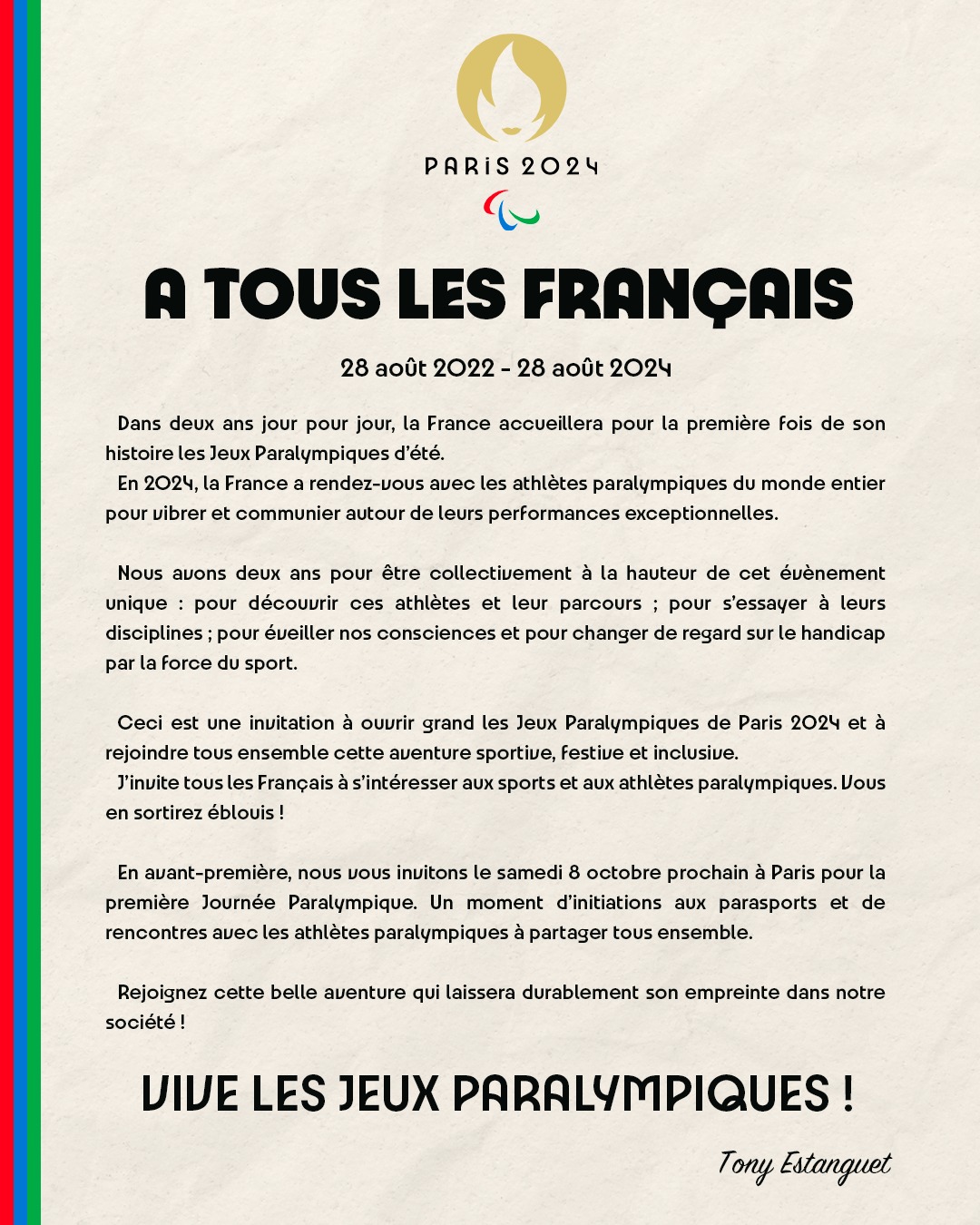 La 1ère Journée Paralympique c'est le 8 octobre à Paris ! Rejoignez le mouvement La 1ère Journée Paralympique c'est le 8 octobre à Paris ! Rejoignez le mouvement