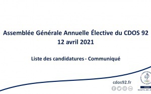 Assemblée Générale Annuelle Elective 2021 du CDOS 92 - Communiqué